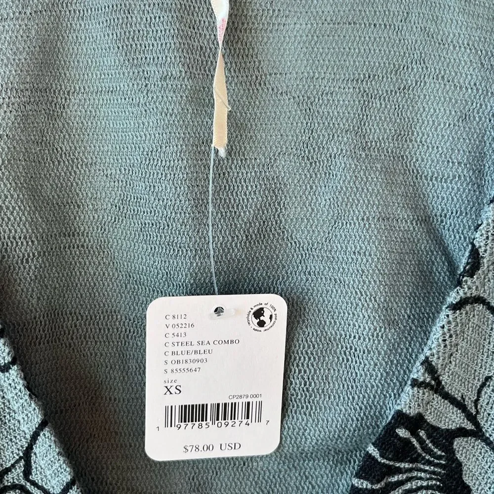 Nwt Free People Through the Meadow Ruched Mesh Top Steel Blue Long Sleeve